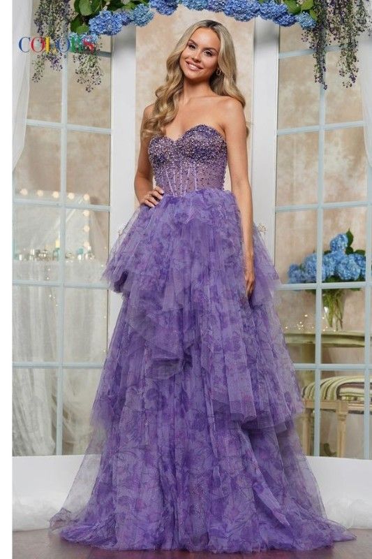 Colors Dress -3572 Sweetheart Strapless Corset Ruffle A-Line Dress