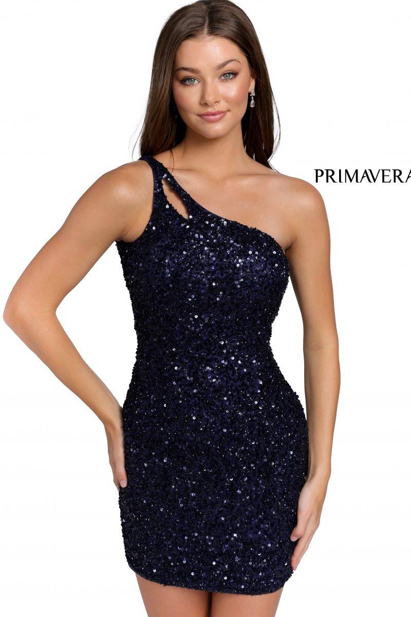 Fitted Cocktail One Shoulder Sequined Dress 02 by Primavera Couture -3573