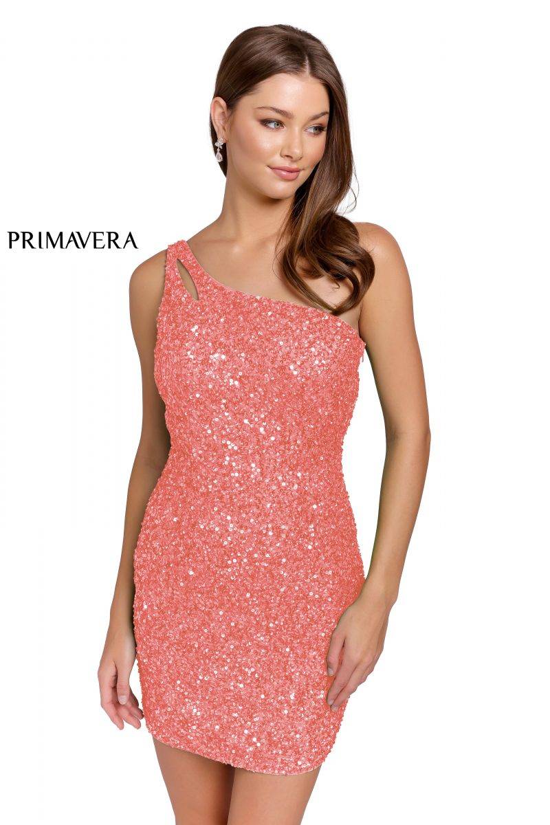 Fitted Cocktail One Shoulder Sequined Dress 02 by Primavera Couture -3573