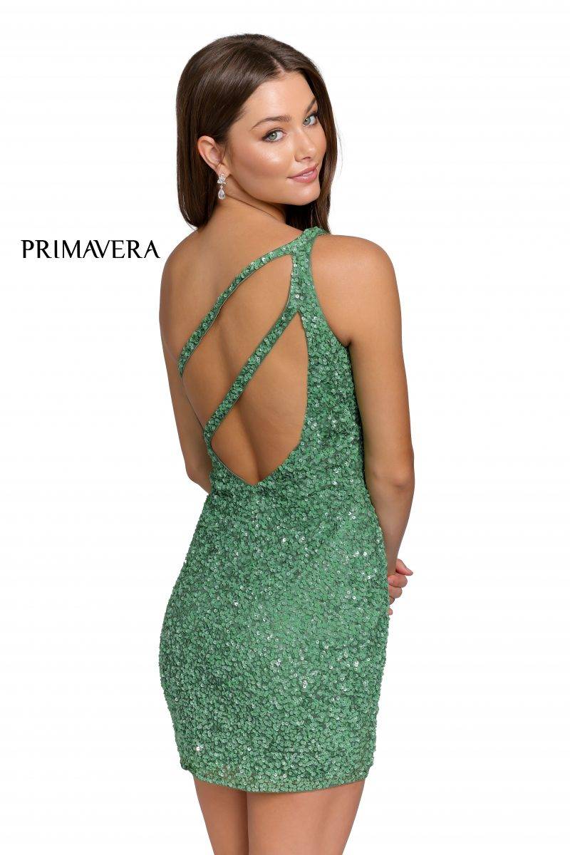 Fitted Cocktail One Shoulder Sequined Dress 02 by Primavera Couture -3573