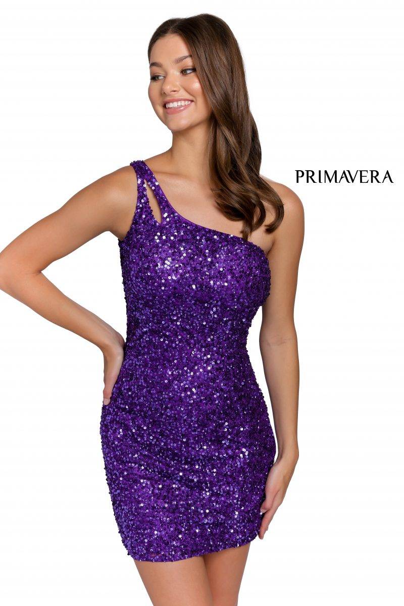 Fitted Cocktail One Shoulder Sequined Dress 02 by Primavera Couture -3573