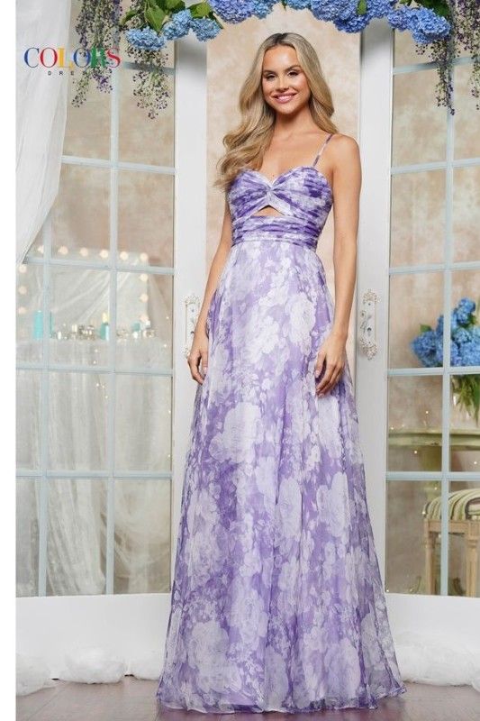 Colors Dress -3574 Sweetheart Neck Organza Printed A-Line Dress