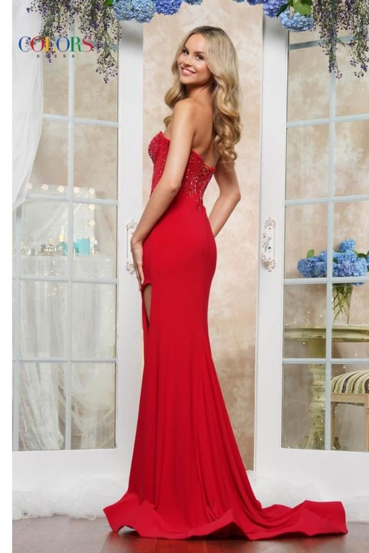 Colors Dress -3579 Fitted Strapless Beaded Sheath Dress