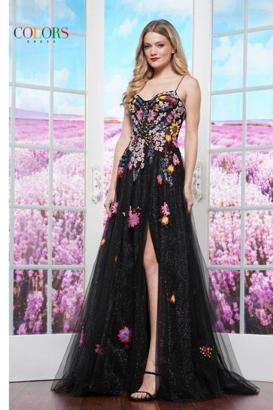 Colors Dress -3582 Floral Lace Applique A-Line Dress