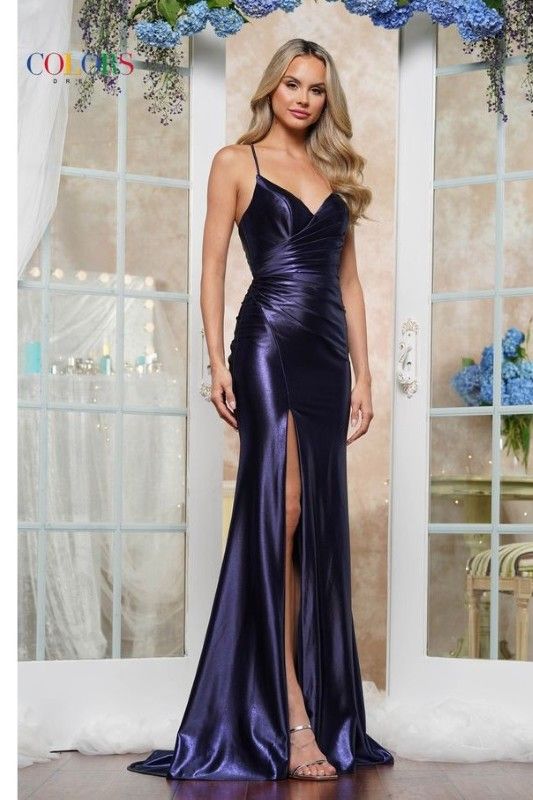 Colors Dress -3602 Ruched Metallic Sheath Dress