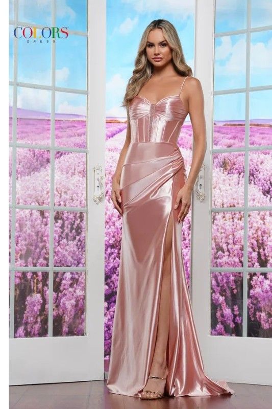 Colors Dress -3603 Sweetheart Corset Bodice Metallic Sheath Dress