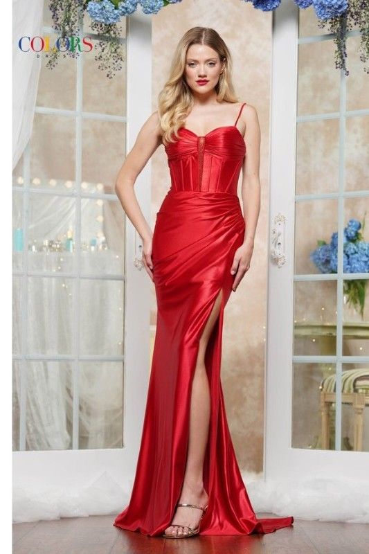 Colors Dress -3603 Sweetheart Corset Bodice Metallic Sheath Dress