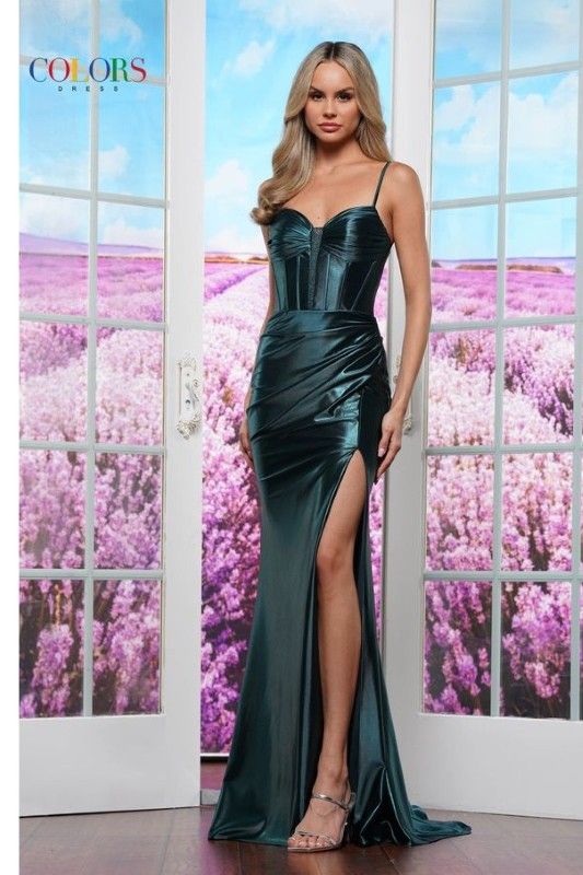 Colors Dress -3603 Sweetheart Corset Bodice Metallic Sheath Dress