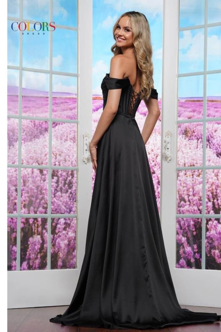 Colors Dress -3606 Off Shoulder Corset Bodice A-Line Dress