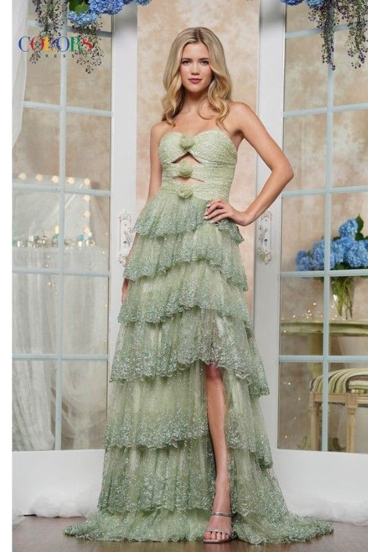 Colors Dress -3620 Strapless Embellished Tulle Glitter Dress