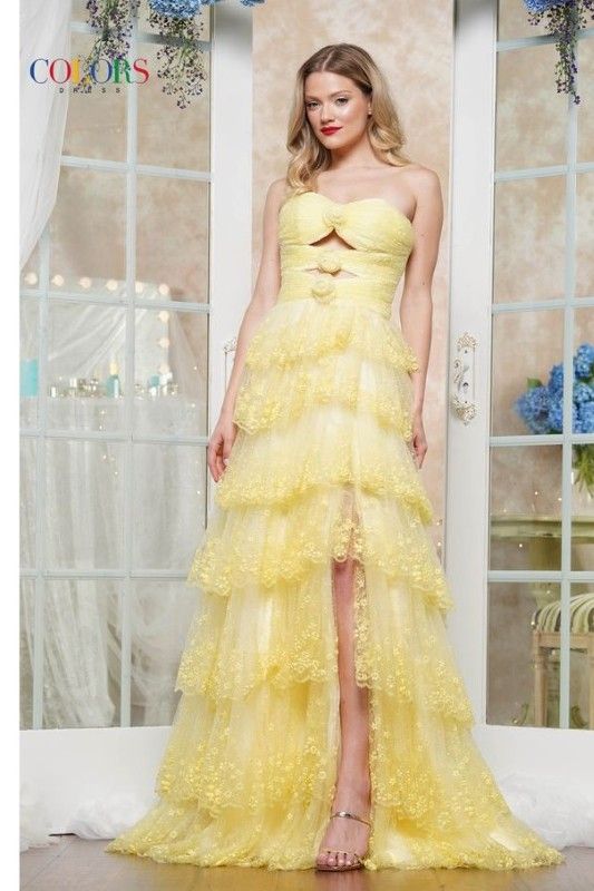 Colors Dress -3620 Strapless Embellished Tulle Glitter Dress