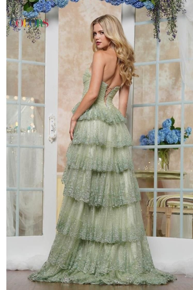 Colors Dress -3620 Strapless Embellished Tulle Glitter Dress