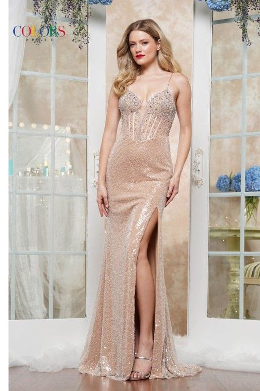 Colors Dress -3626 Heavy Beaded Sequin Sheath Dress