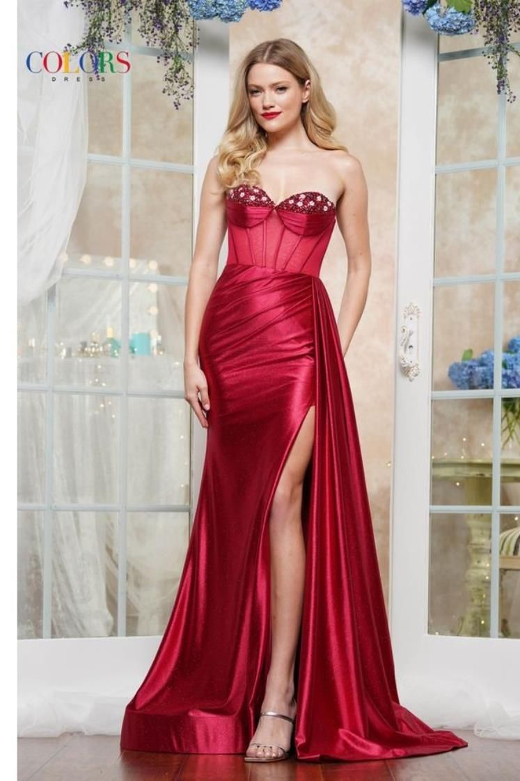 Colors Dress -3629 Strapless Glitter Jersey Sheath Dress