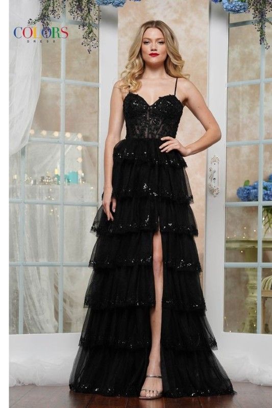 Colors Dress -3635 Strapless Sequin Ruffle A-Line Dress