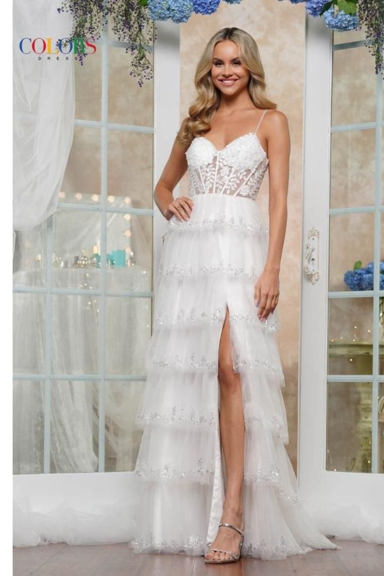 Colors Dress -3635 Strapless Sequin Ruffle A-Line Dress
