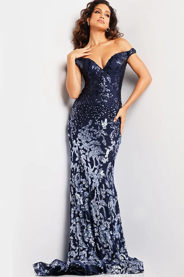 Jovani -36370 Off-Shoulder Sequin Prom Dress