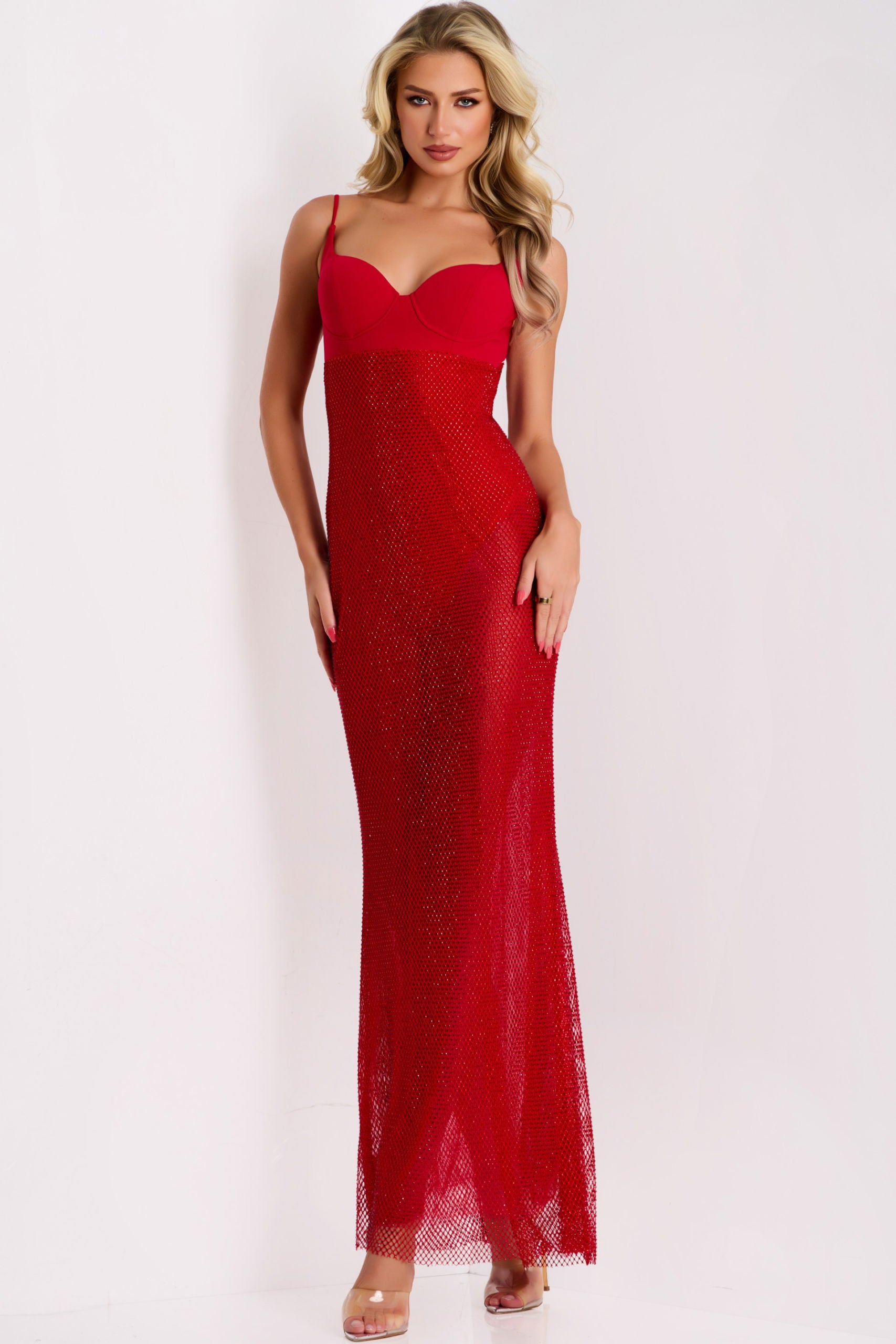Jovani -36373 Sweetheart Sheer Mesh Long Gown