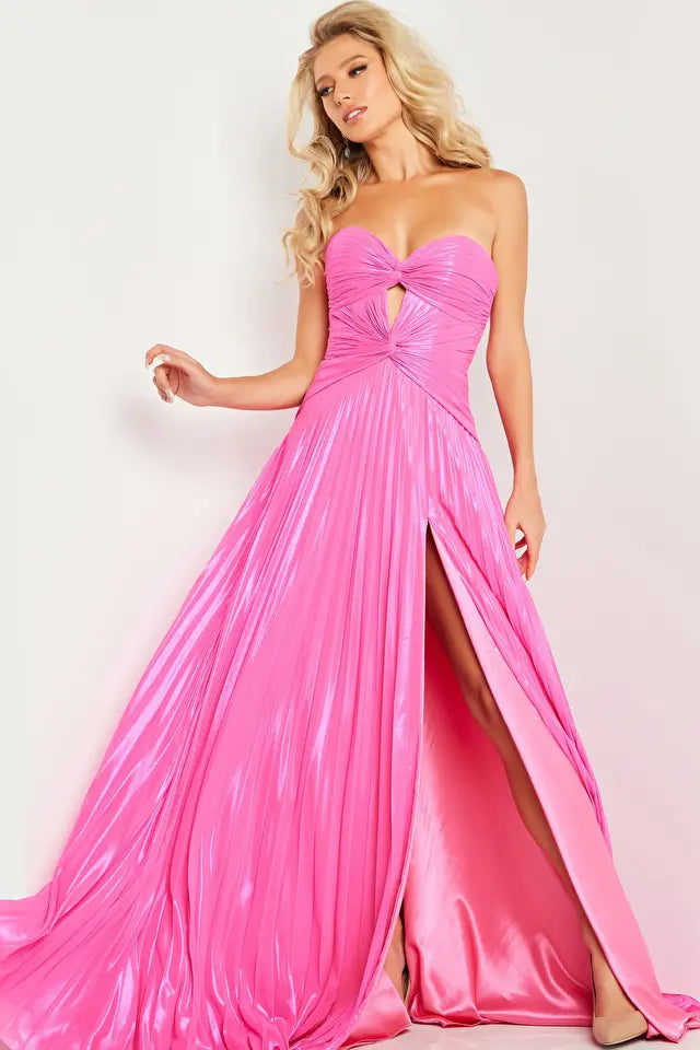 Jovani -36461 Shirring Metallic Pleated Prom Dress