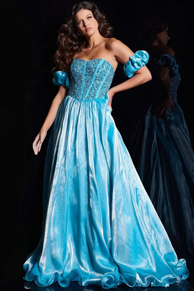 Jovani -36591 Detachable Sleeves Corset Prom Gown