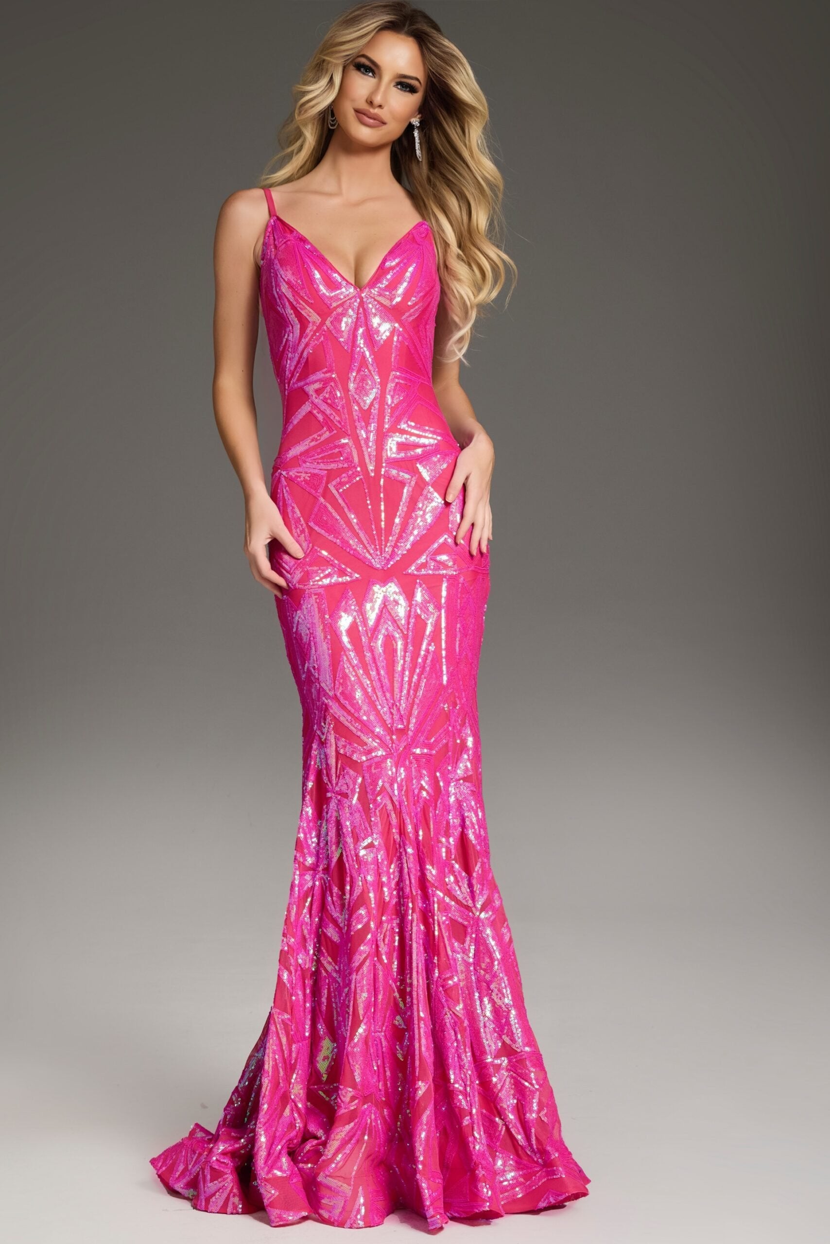 Jovani -36656 Plunging V-Neck Prom Gown