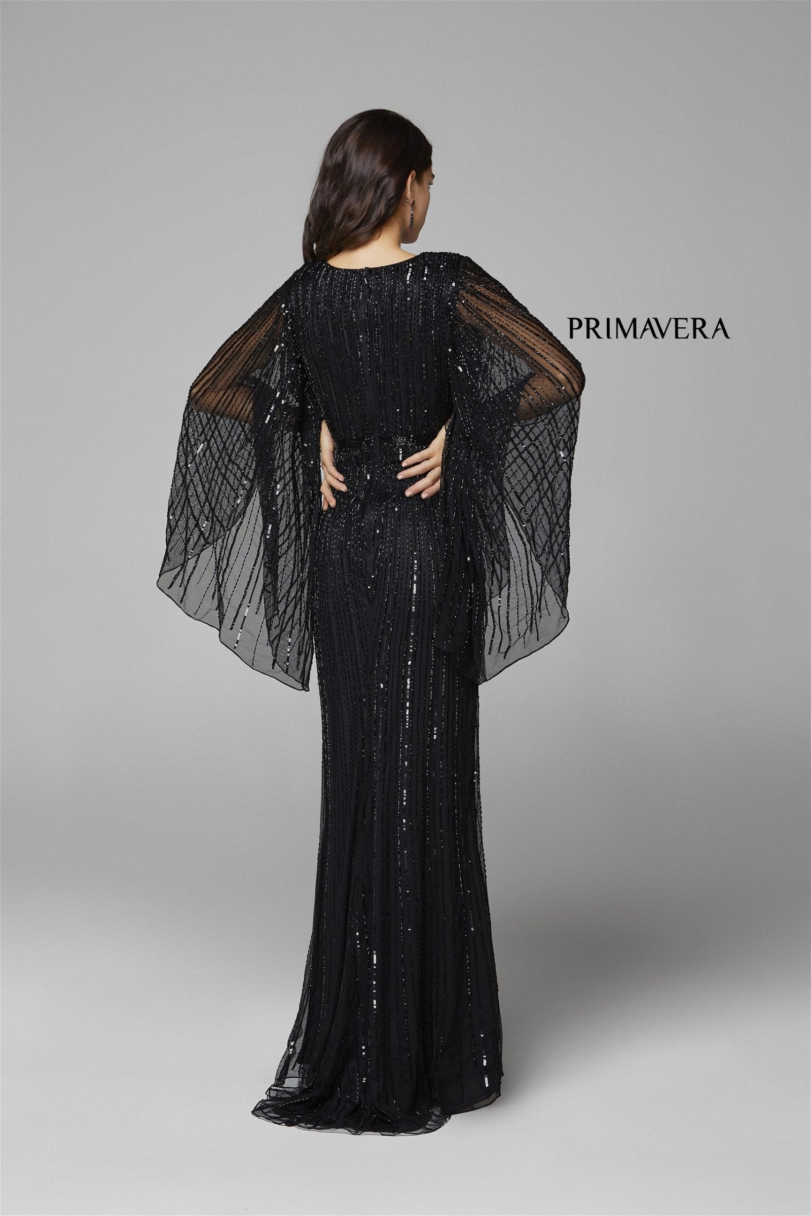 Sequined Long Bell Sleeve Sheath Dress By Primavera Couture -3672