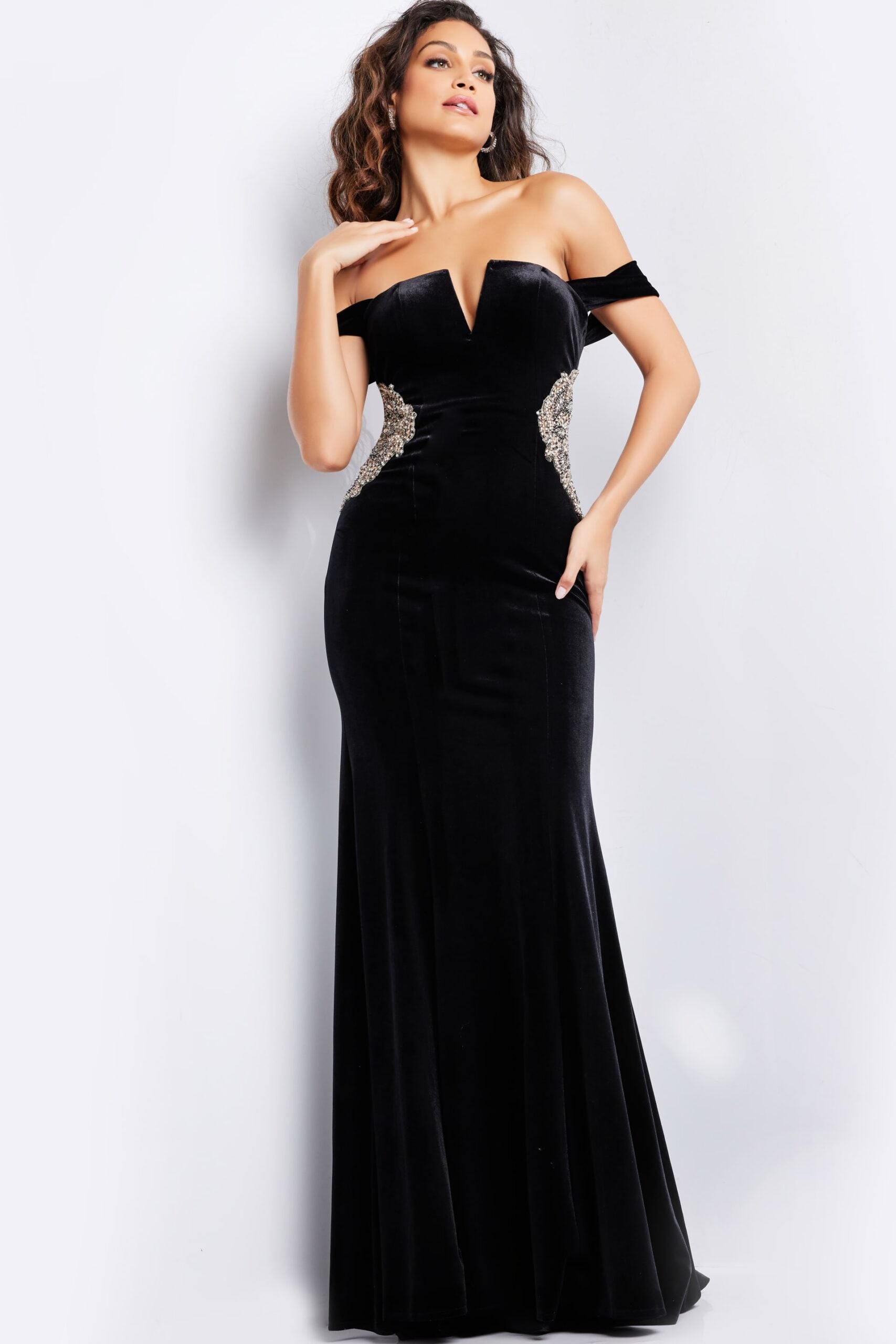 Jovani -36733 Beaded Appliqued Evening Gown