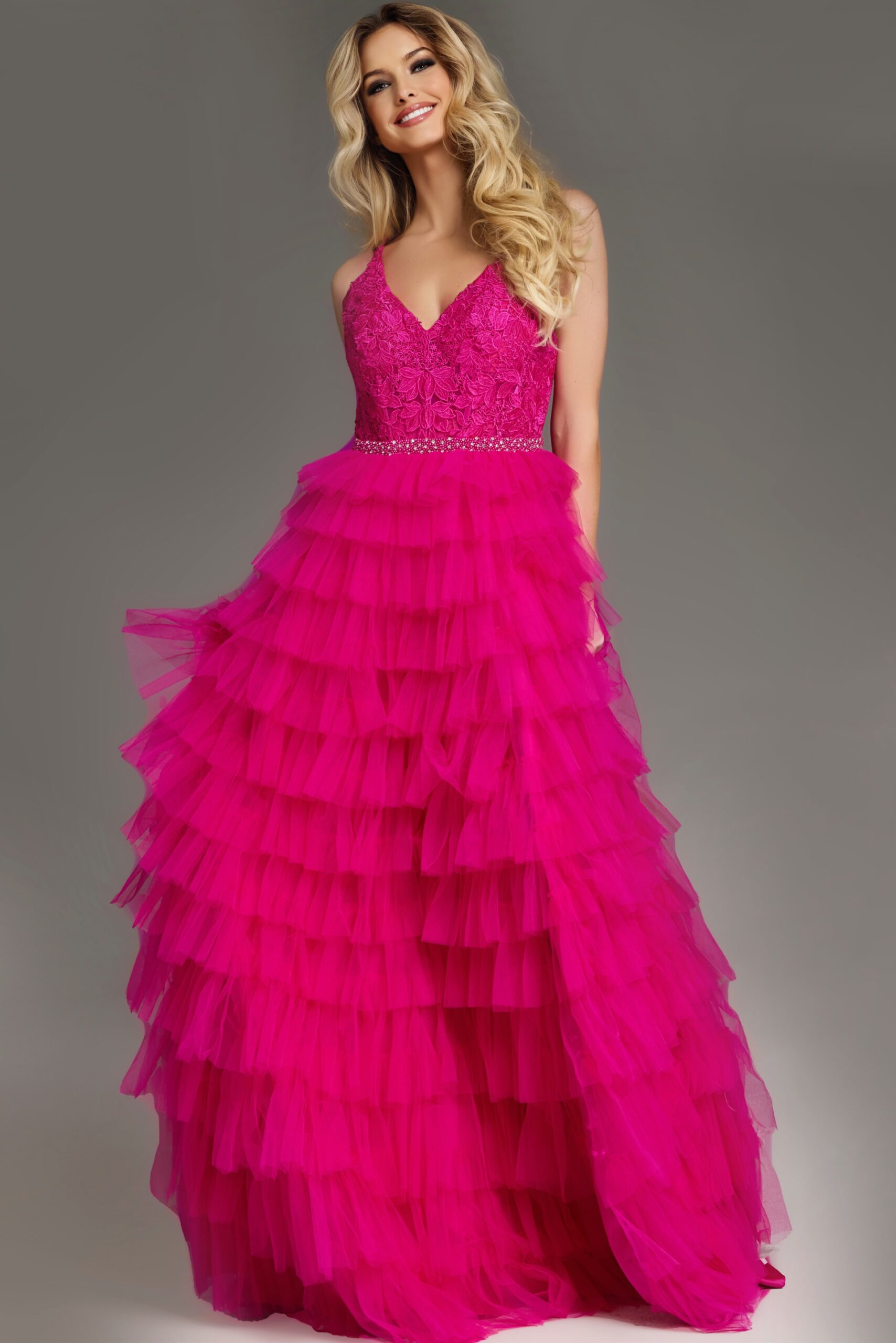 Jovani -37001 Embellished Bodice Layered Ball Gown