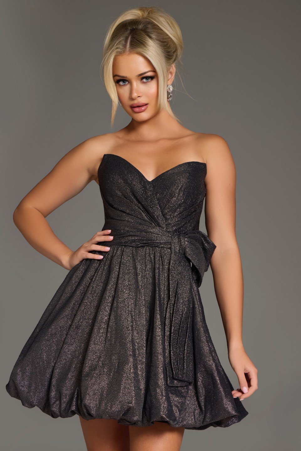 Jovani -37017 Strapless Glitter A-Line Cocktail Dress