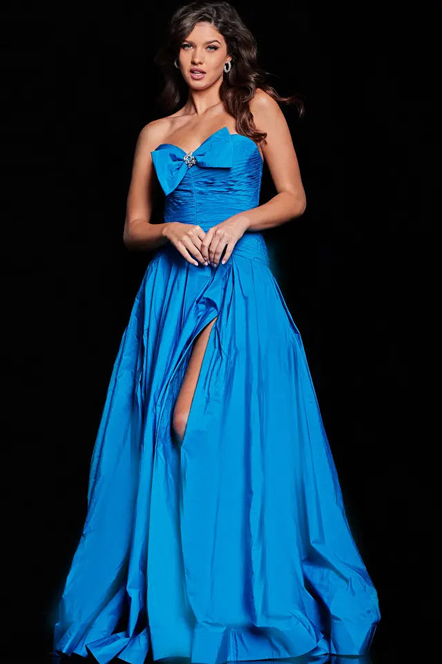 Jovani -37066 Strapless Shirred Bow Evening Dress