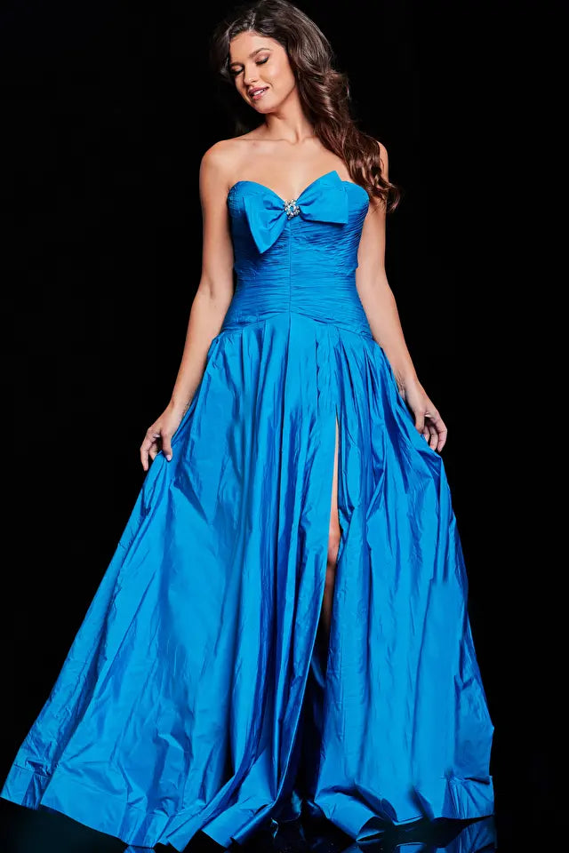 Jovani -37066 Strapless Shirred Bow Evening Dress