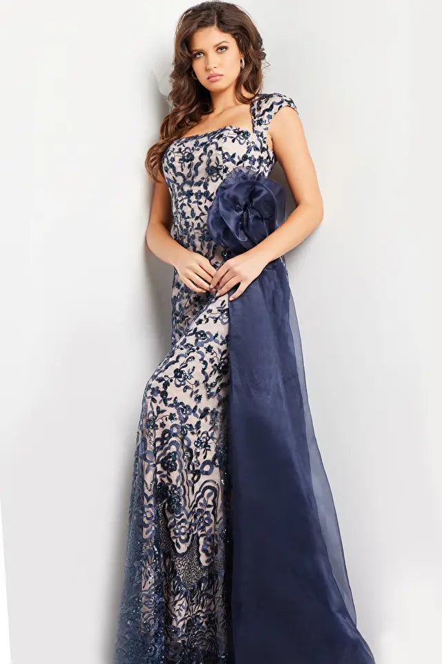 Jovani -37203 Embroidered Cap Sleeve Evening Dress