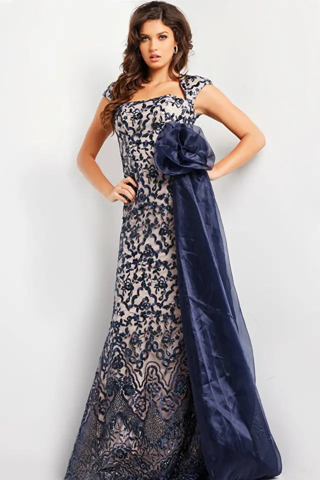 Jovani -37203 Embroidered Cap Sleeve Evening Dress