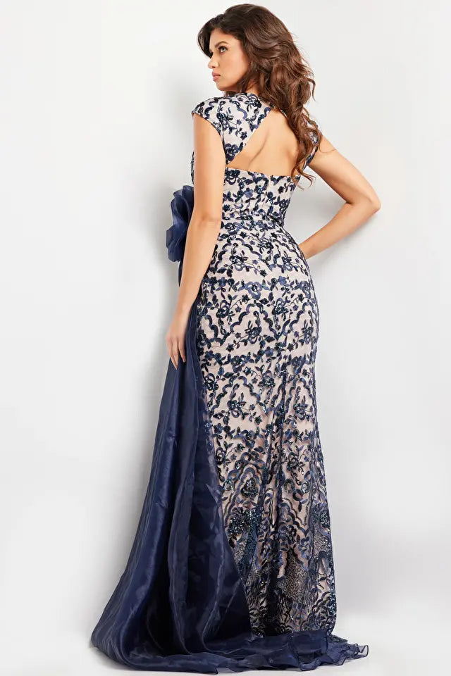 Jovani -37203 Embroidered Cap Sleeve Evening Dress