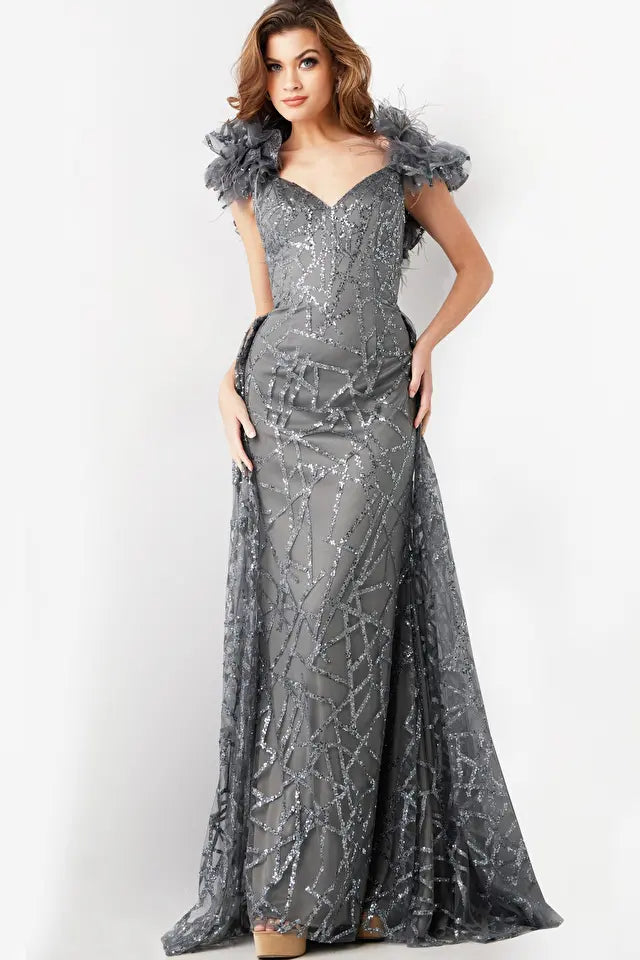 Jovani -37206 Embellished V-Neck Evening Dress