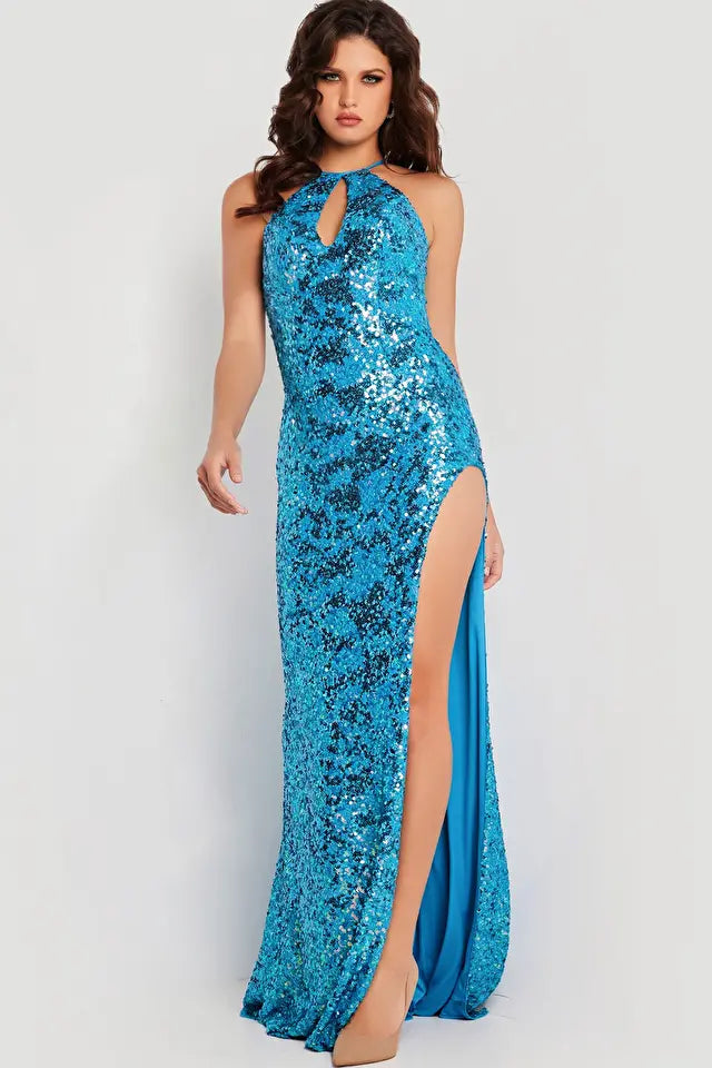 Jovani -37245 Halter Sequin Fitted Prom Dress