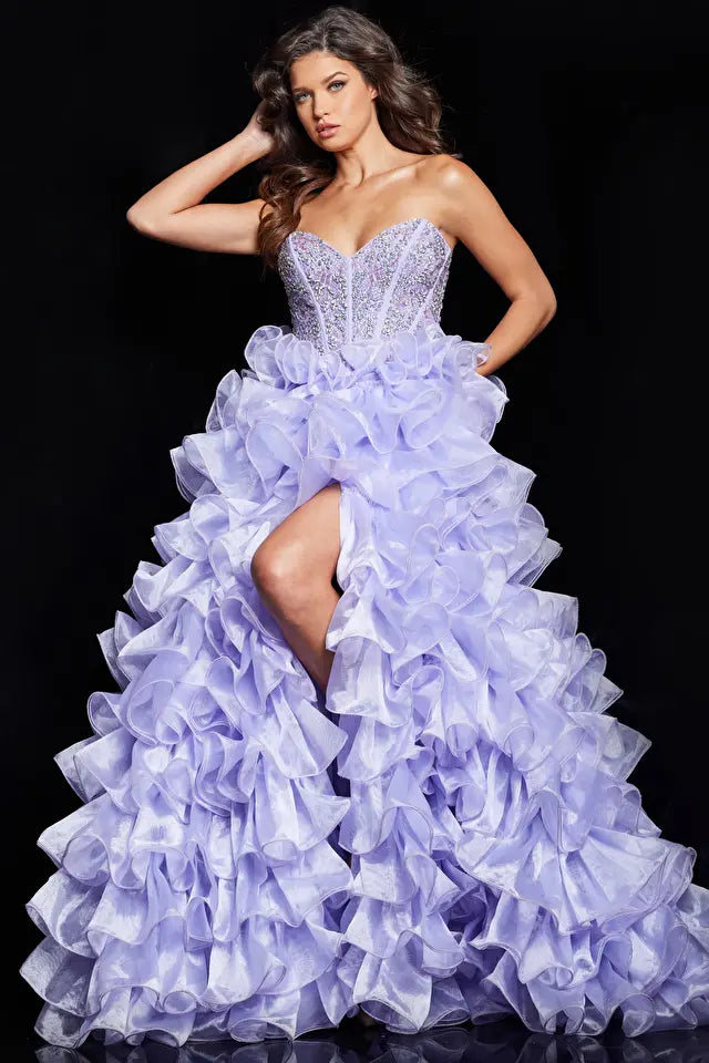 Jovani -37322 Corset Bodice Strapless Ruffle Prom Dress