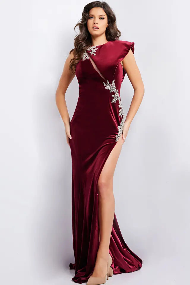 Jovani -37341 Crystal Embellished Velvet Sheath Gown