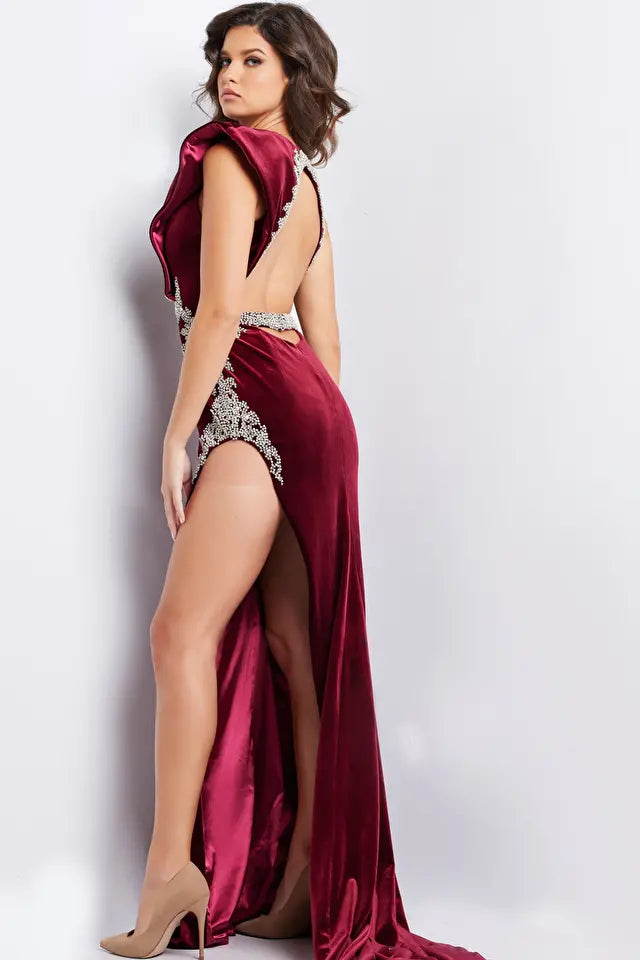 Jovani -37341 Crystal Embellished Velvet Sheath Gown