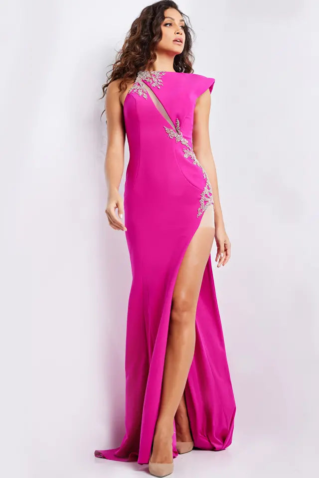 Jovani -37342 Embellished High Slit Prom Dress
