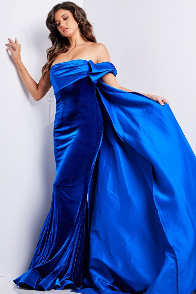 Jovani -37390 Off Shoulder Pleated Velvet Sheath Dress