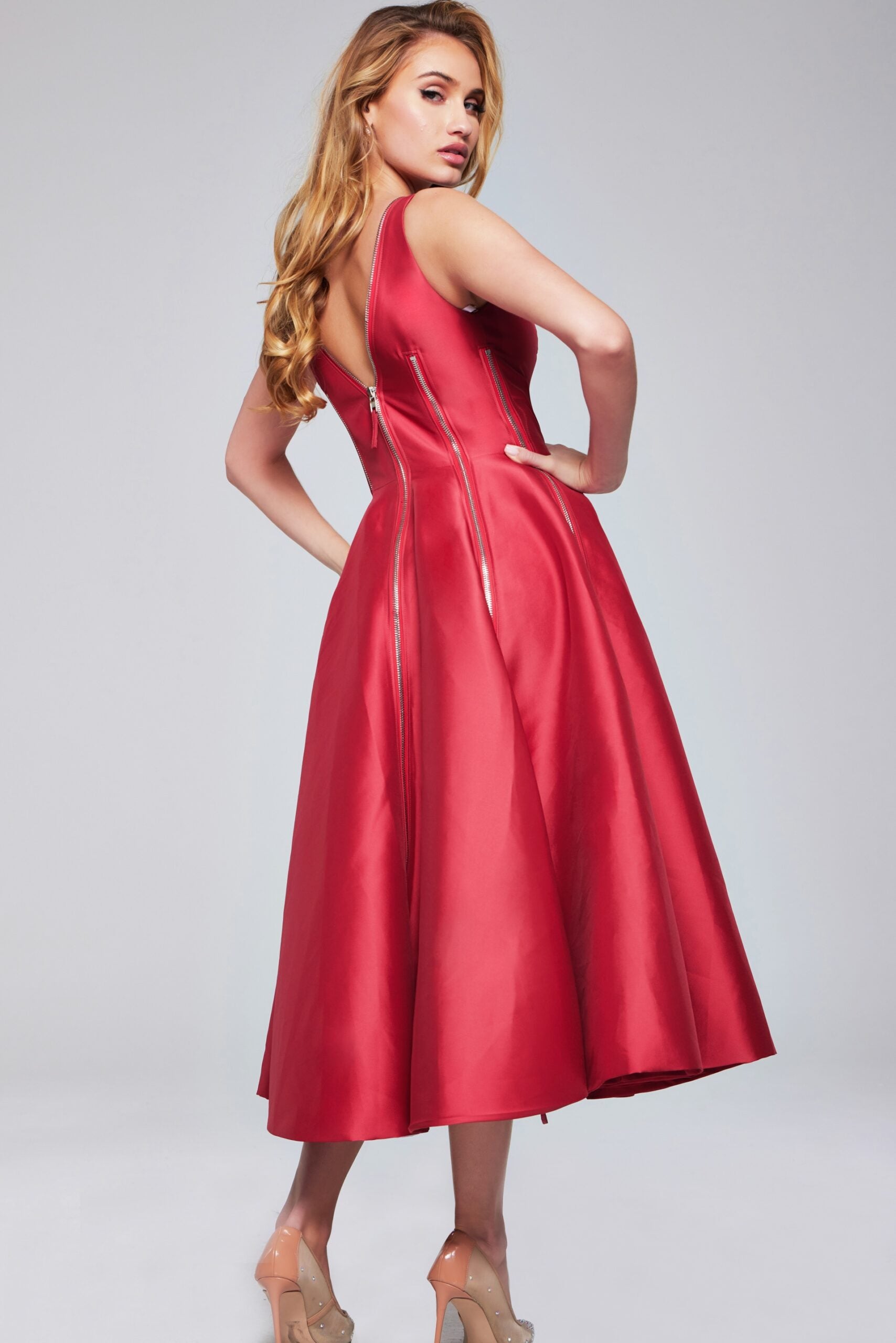 Jovani -37393 Sleeveless Tea-Length Dress with Zipper Detail