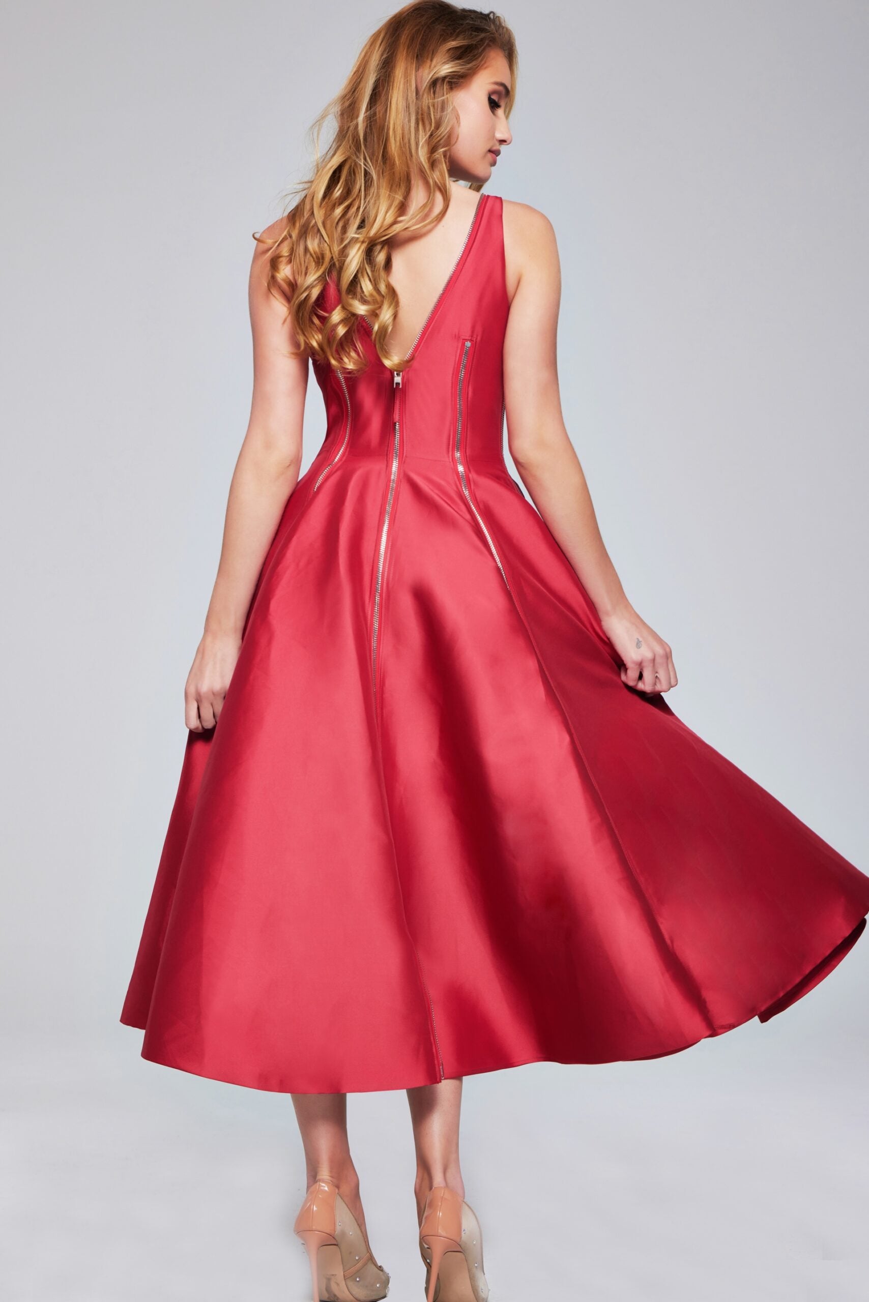 Jovani -37393 Sleeveless Tea-Length Dress with Zipper Detail