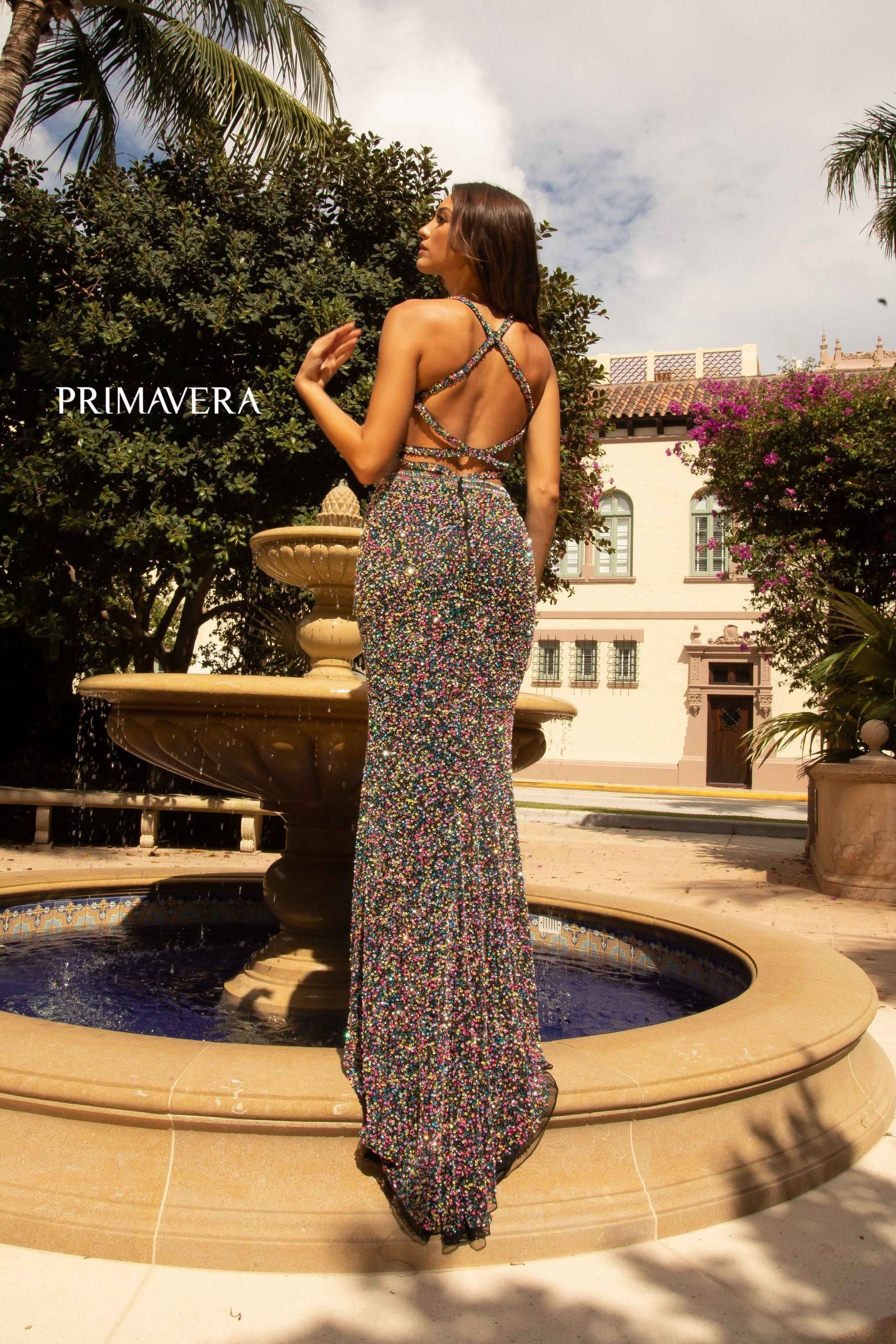 V-Neck Straps Long Gown By Primavera Couture -3744