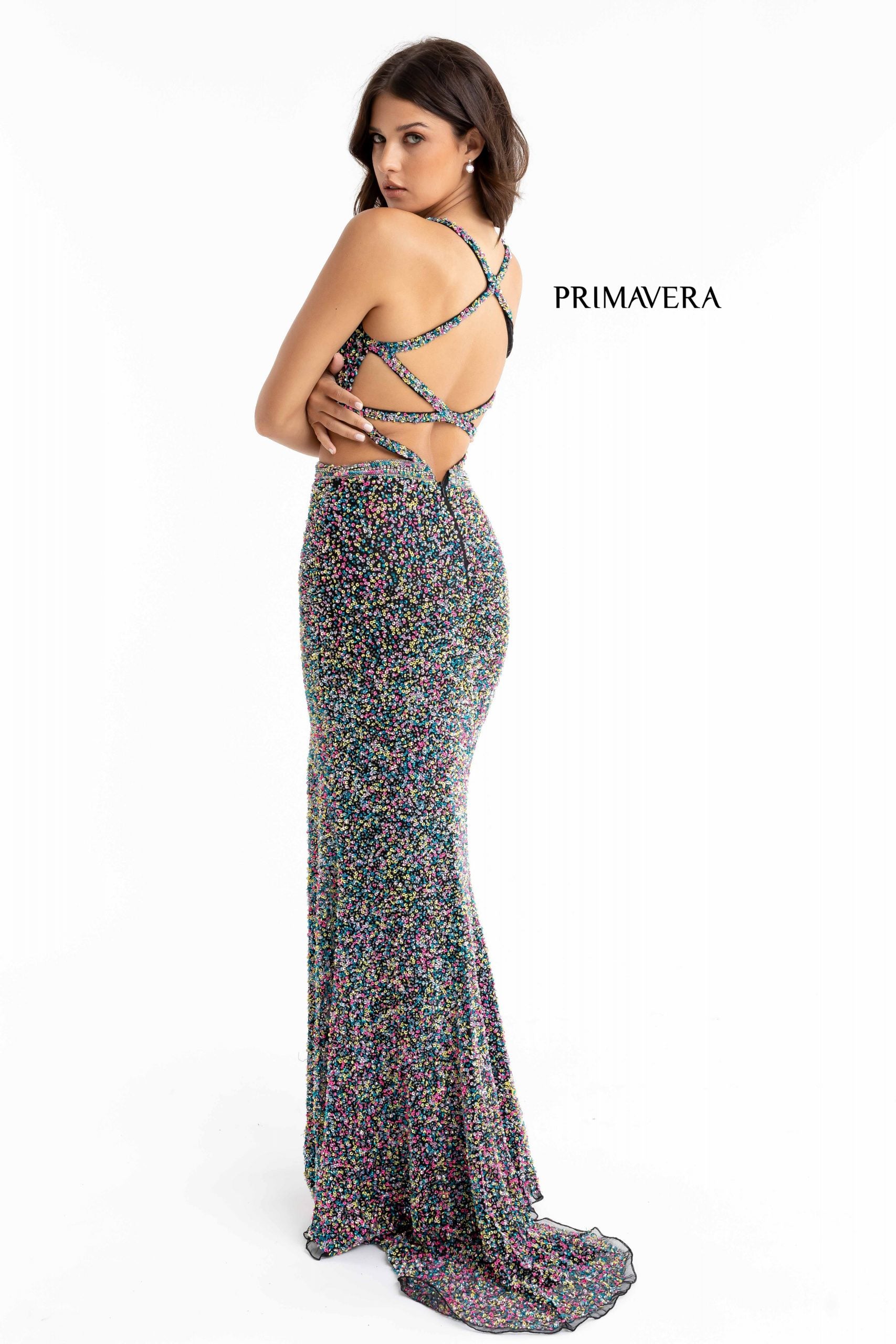 V-Neck Straps Long Gown By Primavera Couture -3744