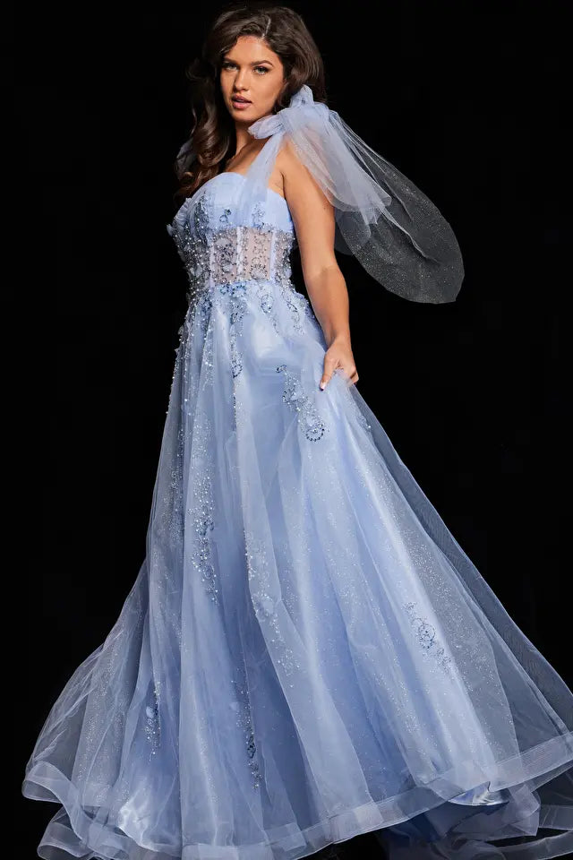 Jovani -37466 Embellished Bodice Bow A-Line Prom Dress