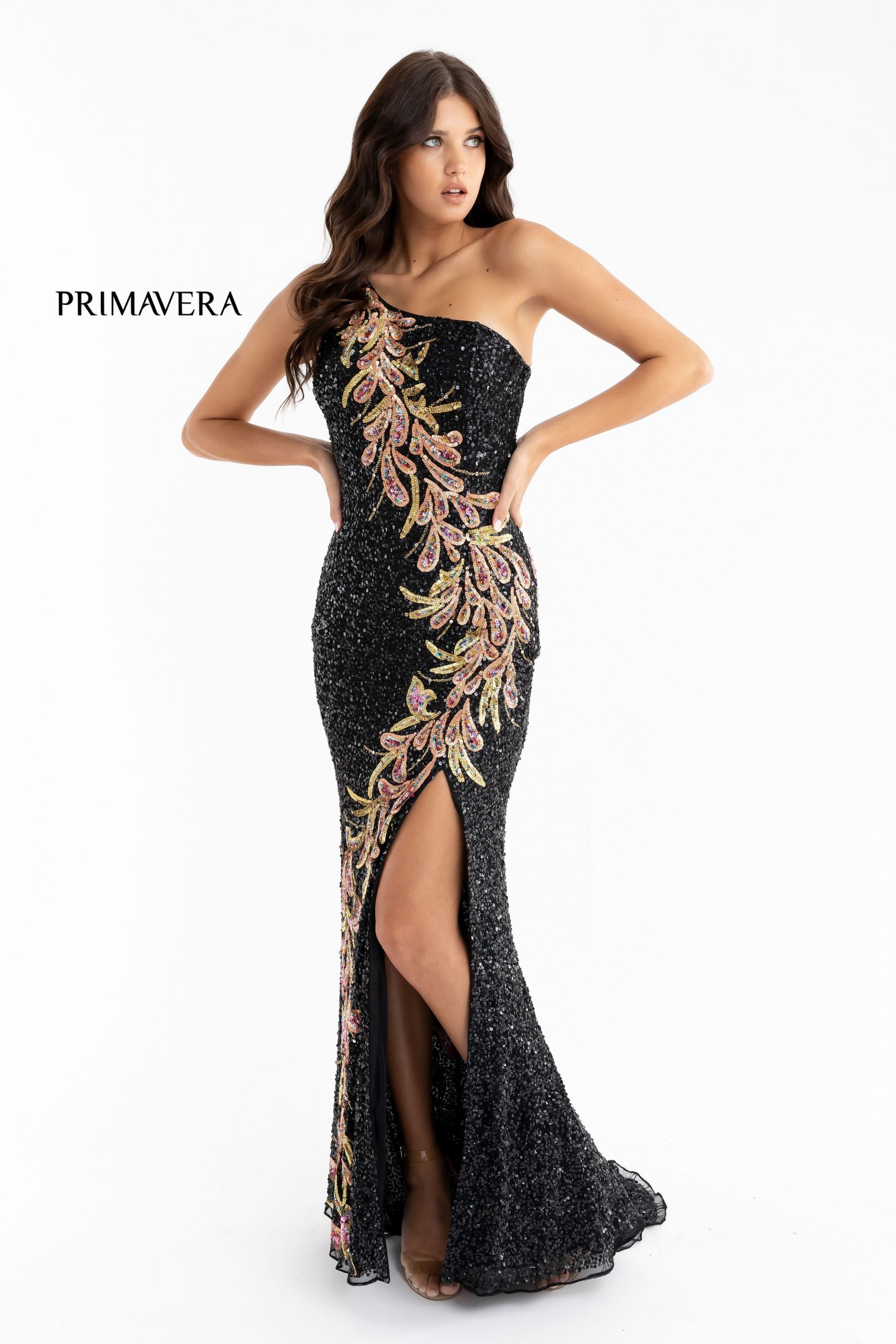 Fully Sequined One Shoulder Long Gown By Primavera Couture -3753