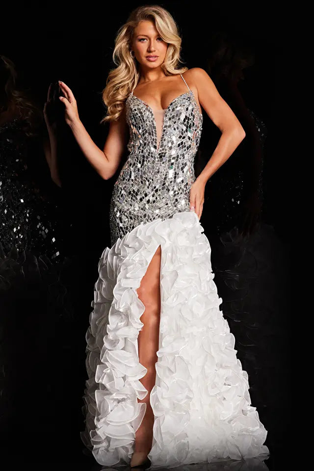 Jovani -37588 Cut Glass Embellished Ruffled Prom Dress