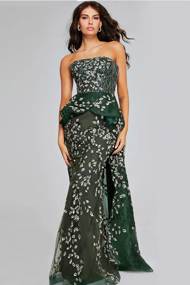 Jovani -37599 Strapless Embroidered Floral Sheath Dress