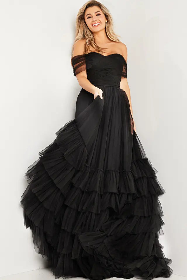 Jovani -37608 Ruched Off Shoulder Prom Ball Gown
